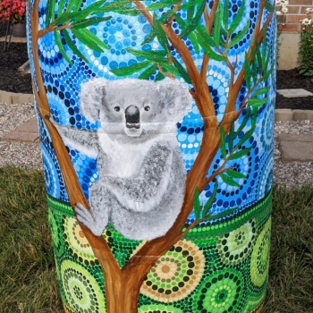 Rain barrel with koala